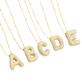 Bubble letter initial necklace set | White Gold
