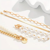 Chic Gold 4-Piece Bracelet Set β Snake, Pearls & Links | Gold