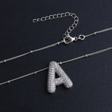 Bubble letter initial necklace set | White Gold