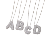 Bubble letter initial necklace set | White Gold