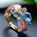Antique Exotic Feather Crystal Ring | Gold